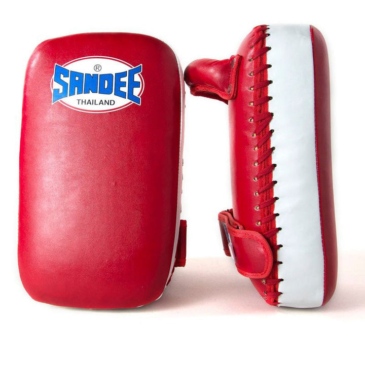 Extra Thick Flat Thai Small Kick Pads - Red & White