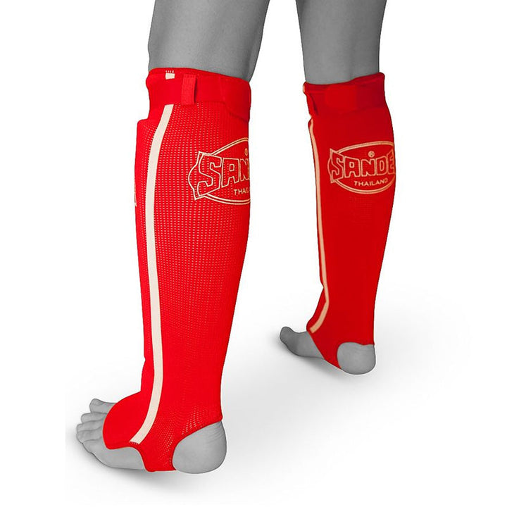 Cotton Slip-on Competition Shinguards - Red & White (CLEARANCE)