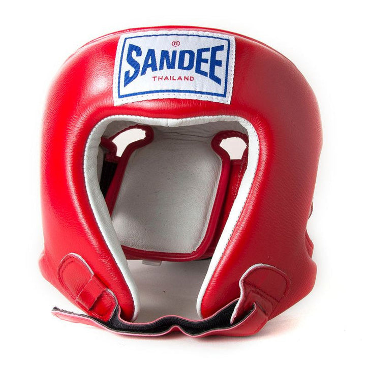 Kids Open Face Head Guard - Red & White
